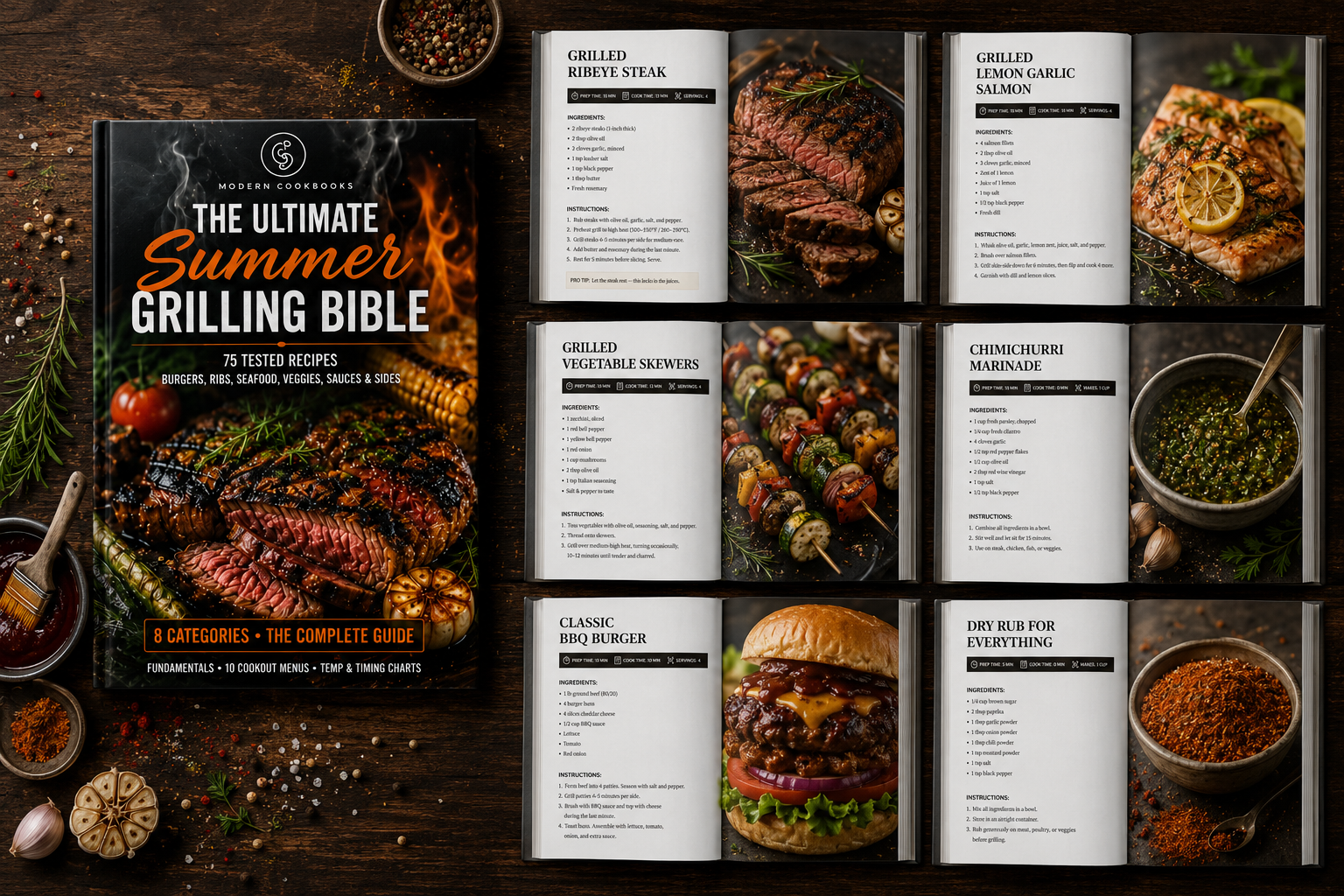 Book with recipe spreads fanned out