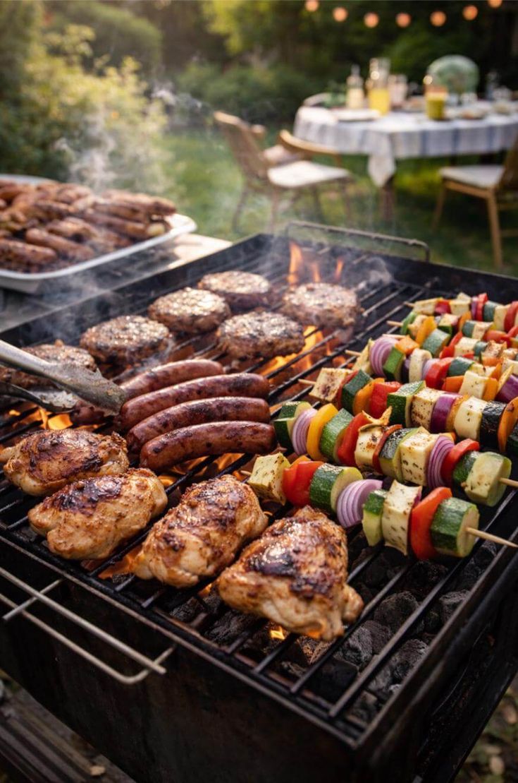 Grilled recipes — burger, ribs, salmon, peaches